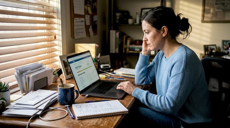 Person reviewing credit report at home