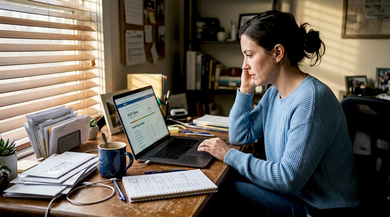 Person reviewing credit report at home