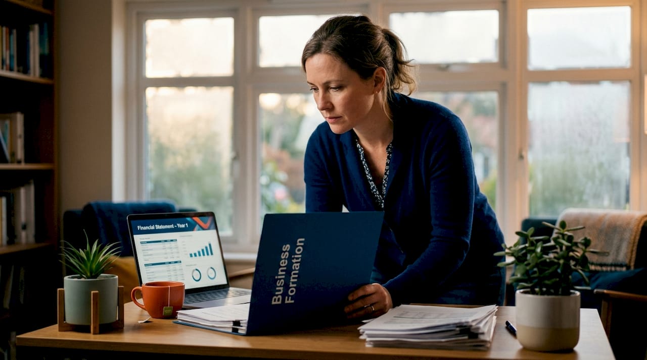 Business owner reviews business formation papers